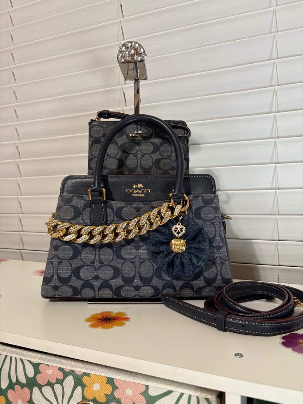 Coach Mini Darcie Bag In Signature Chambray Denim Midnight Blue Set.